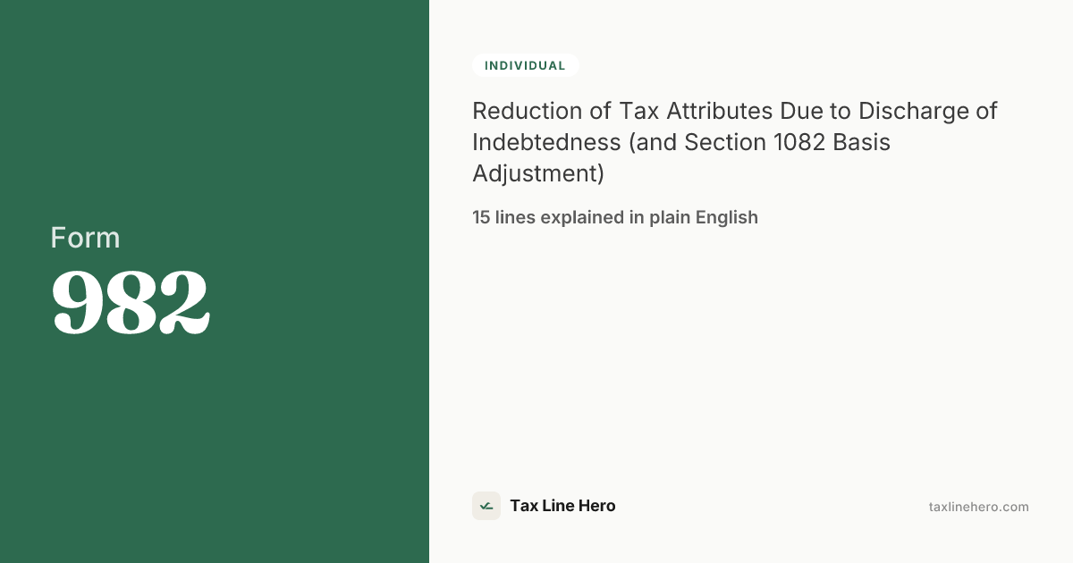 Form 982 — All Lines Explained | TaxLineHero