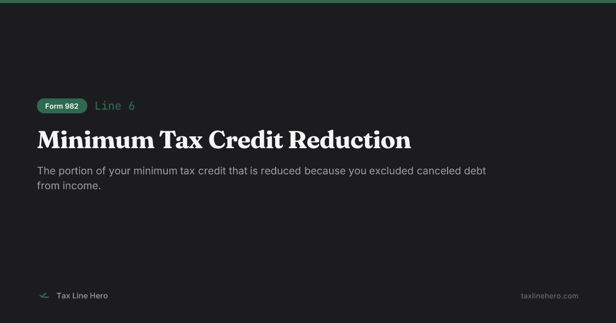 Form 982 Line 6 — Minimum Tax Credit Reduction | TaxLineHero